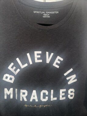 Spiritual Gangster Black Tee with White 'Believe in Miracles' Print